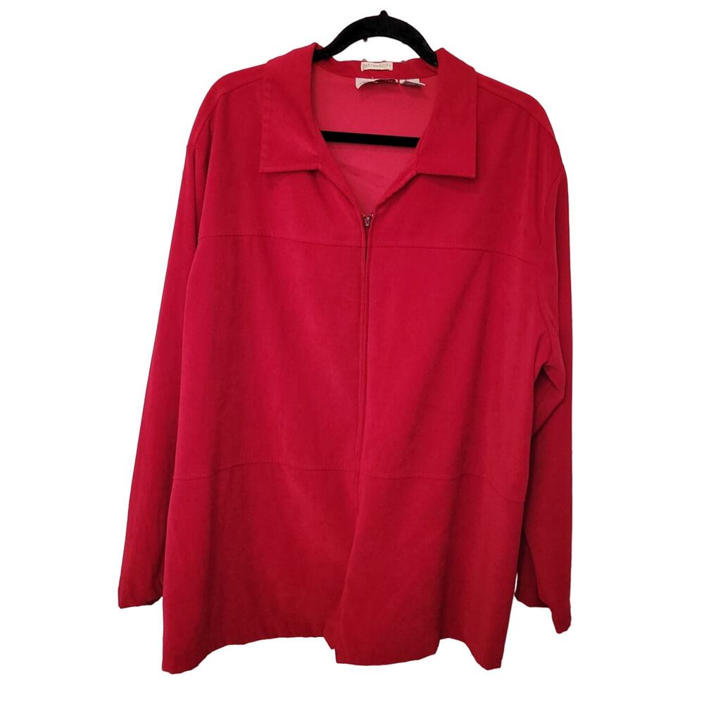 Joanna Plus Light Jacket Shacket Top Stretch 2X Red Zipper Grandmacore Classic